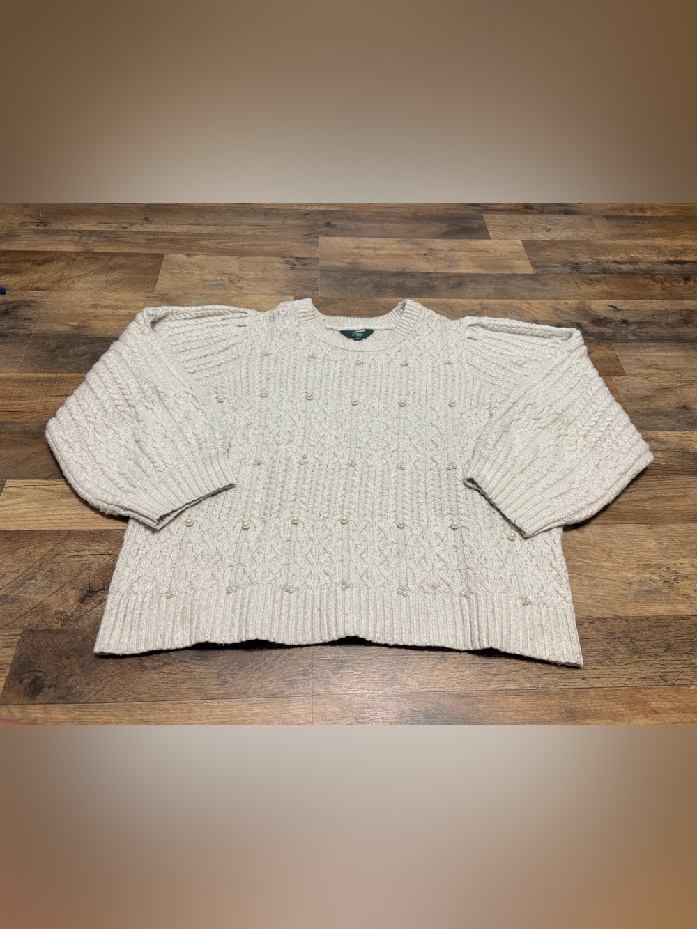 Terra & Sky 2X Cream Cable Knit Sweater Pearl Detail Plus Size Cozy Chunky